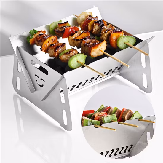 Amazon vente chaude en acier pliable Mini poche Portable Barbecue poêle pique-nique petits grils à charbon de bois BBQ en plein air pour pique-nique jardin fête cuisine Camping