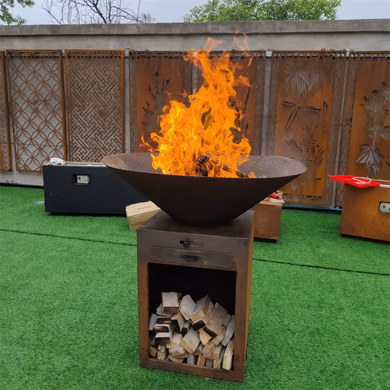 Brasero pour barbecue en acier Corten avec anneau de gril